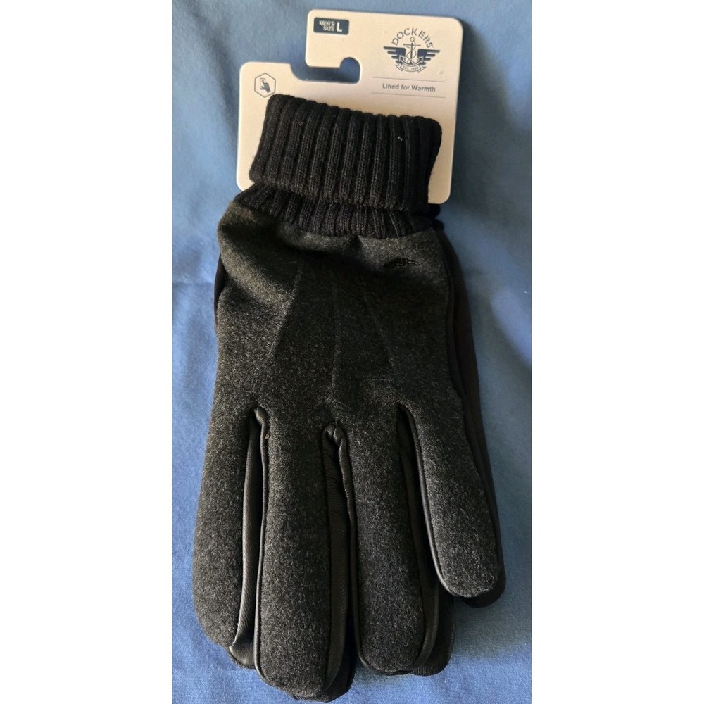 Dockers Men Charcoal Stretch Poly/Leather Touchscreen Capable Gloves Sz Large LG